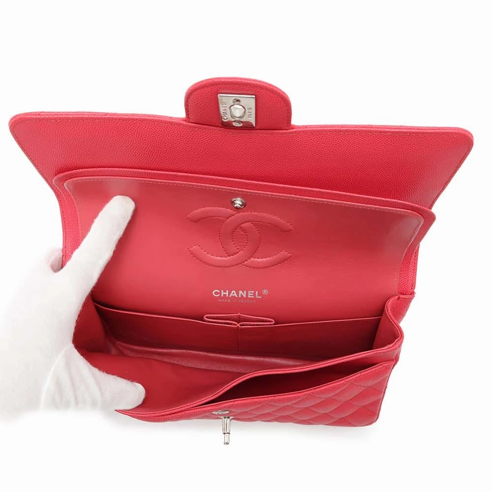 CHANEL Matelasse Double Flap ChainShoulder Bag RedA01112 Caviar Leather Size 25