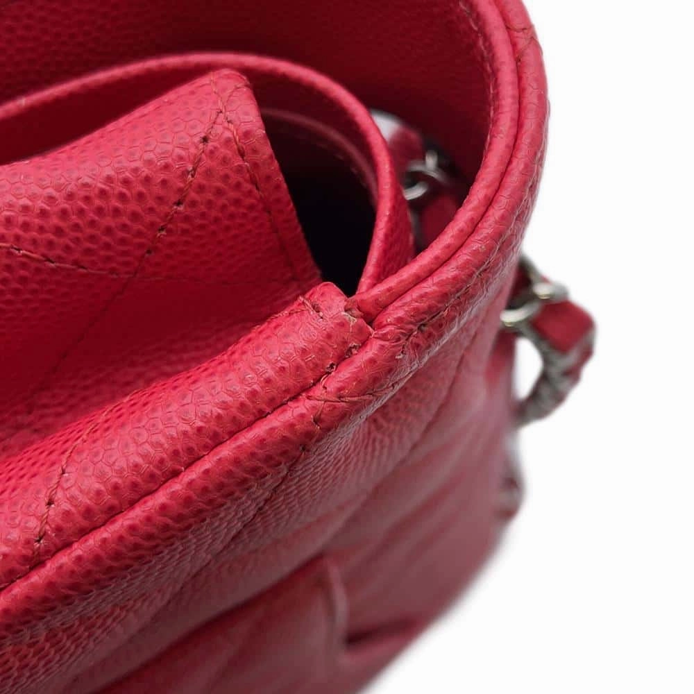 CHANEL Matelasse Double Flap ChainShoulder Bag RedA01112 Caviar Leather Size 25