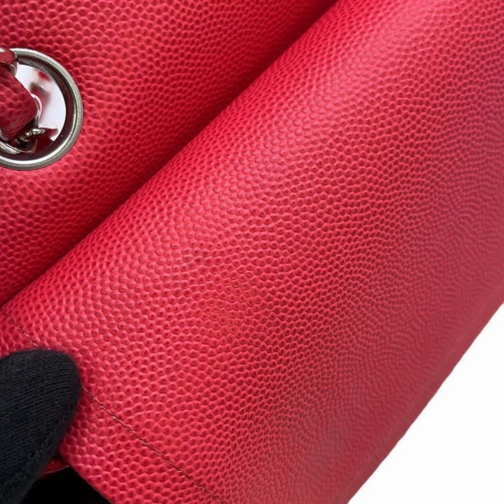 CHANEL Matelasse Double Flap ChainShoulder Bag RedA01112 Caviar Leather Size 25