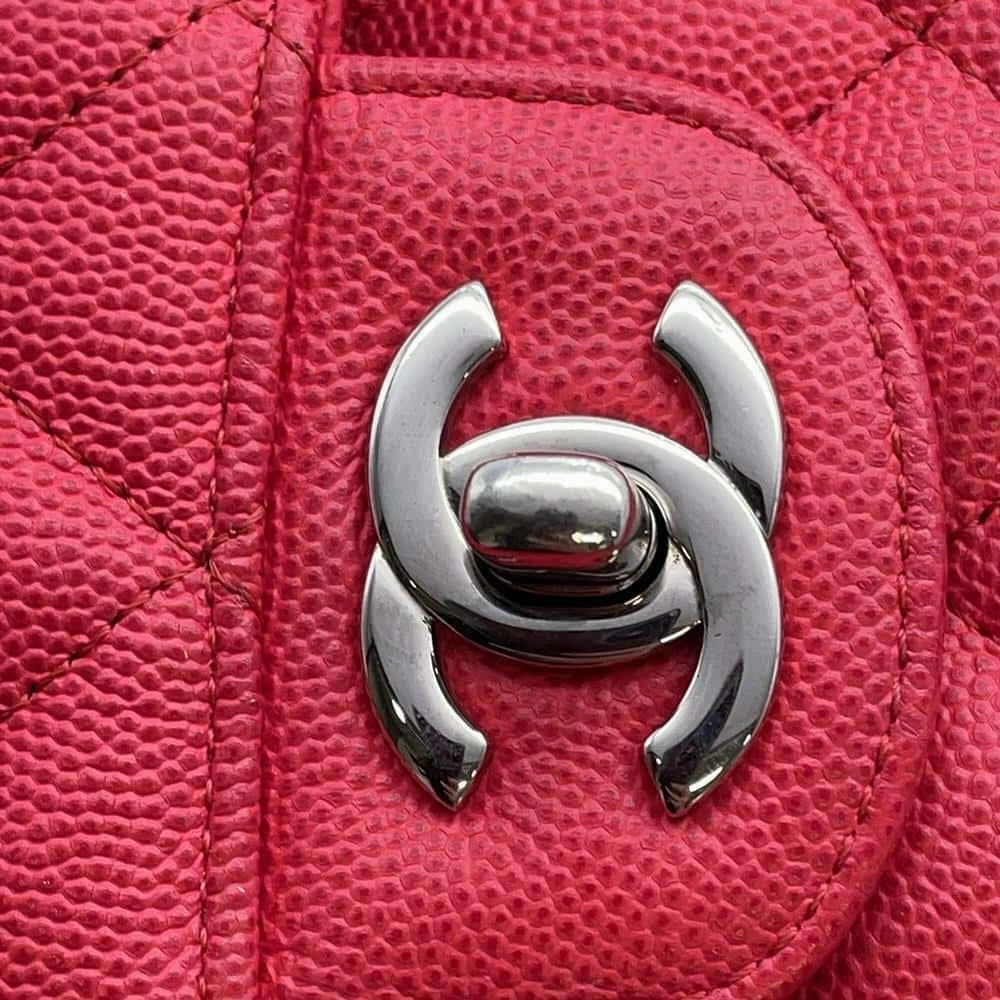 CHANEL Matelasse Double Flap ChainShoulder Bag RedA01112 Caviar Leather Size 25