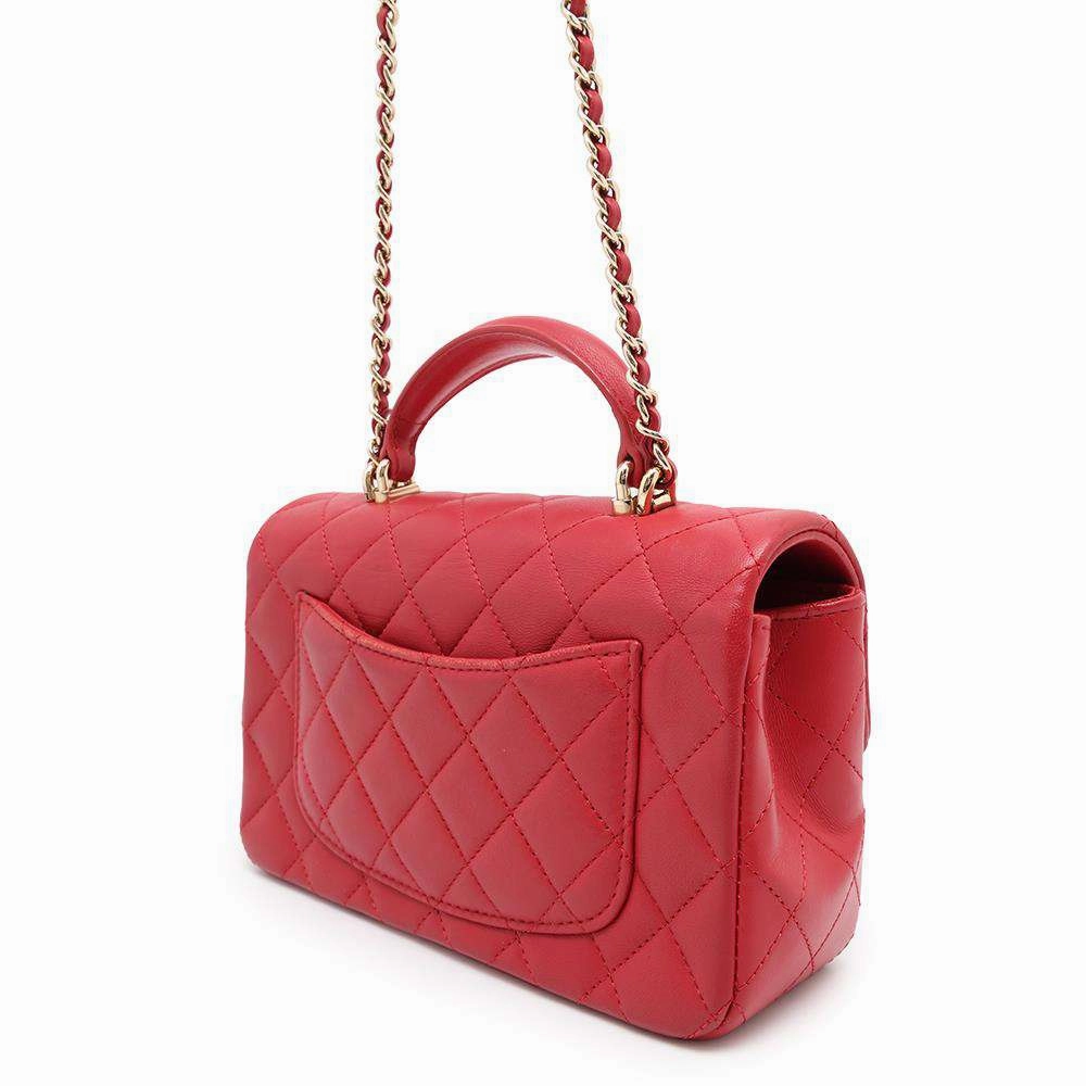 CHANEL Matelasse Top Handle ChainShoulder Bag RedAS2431 Lambskin