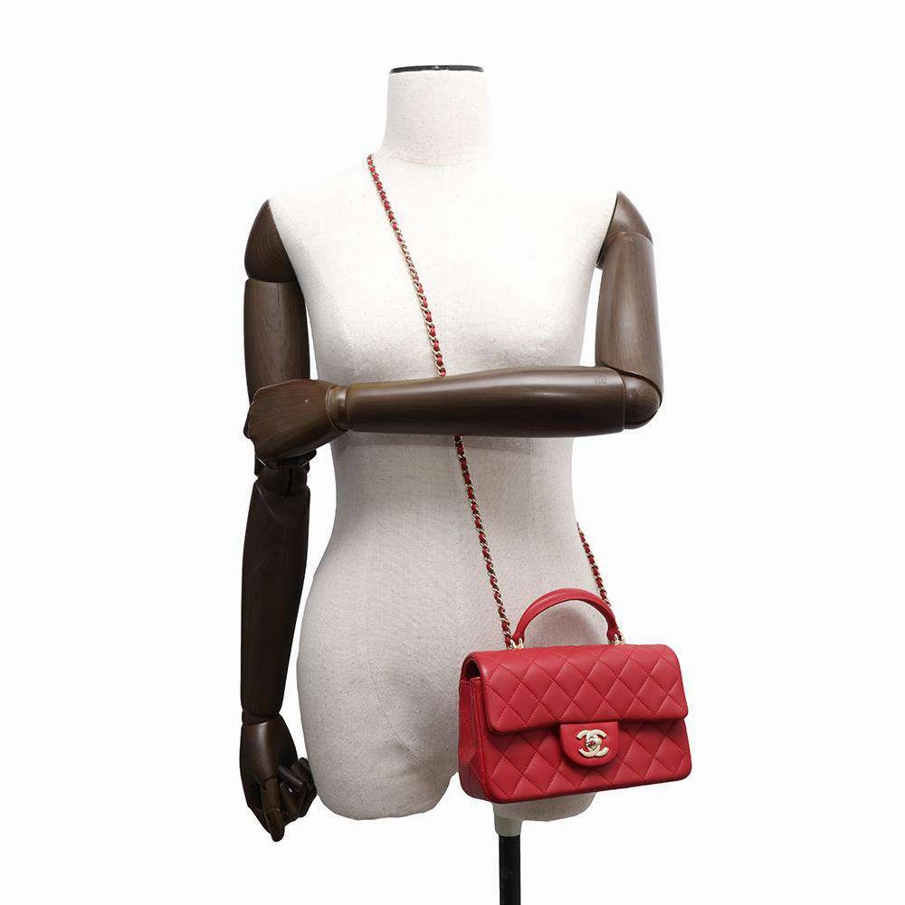 CHANEL Matelasse Top Handle ChainShoulder Bag RedAS2431 Lambskin