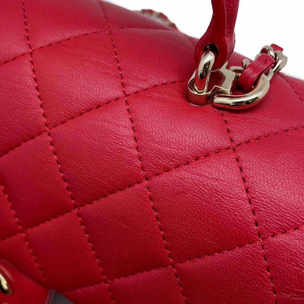 CHANEL Matelasse Top Handle ChainShoulder Bag RedAS2431 Lambskin