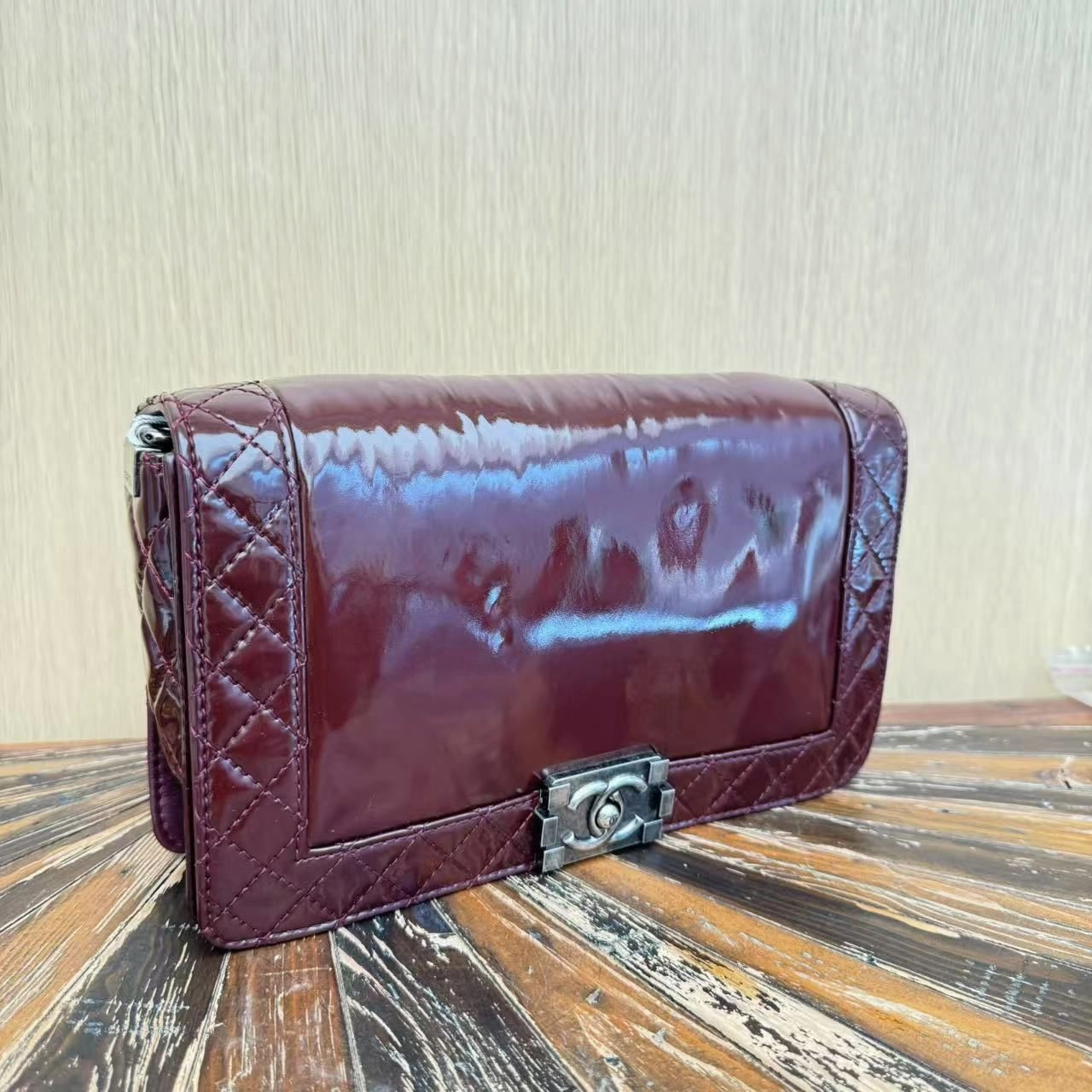 Chanel Medium Patent Reverso Boy Bag - Burgundy Shoulder Bags, Handbags 2965