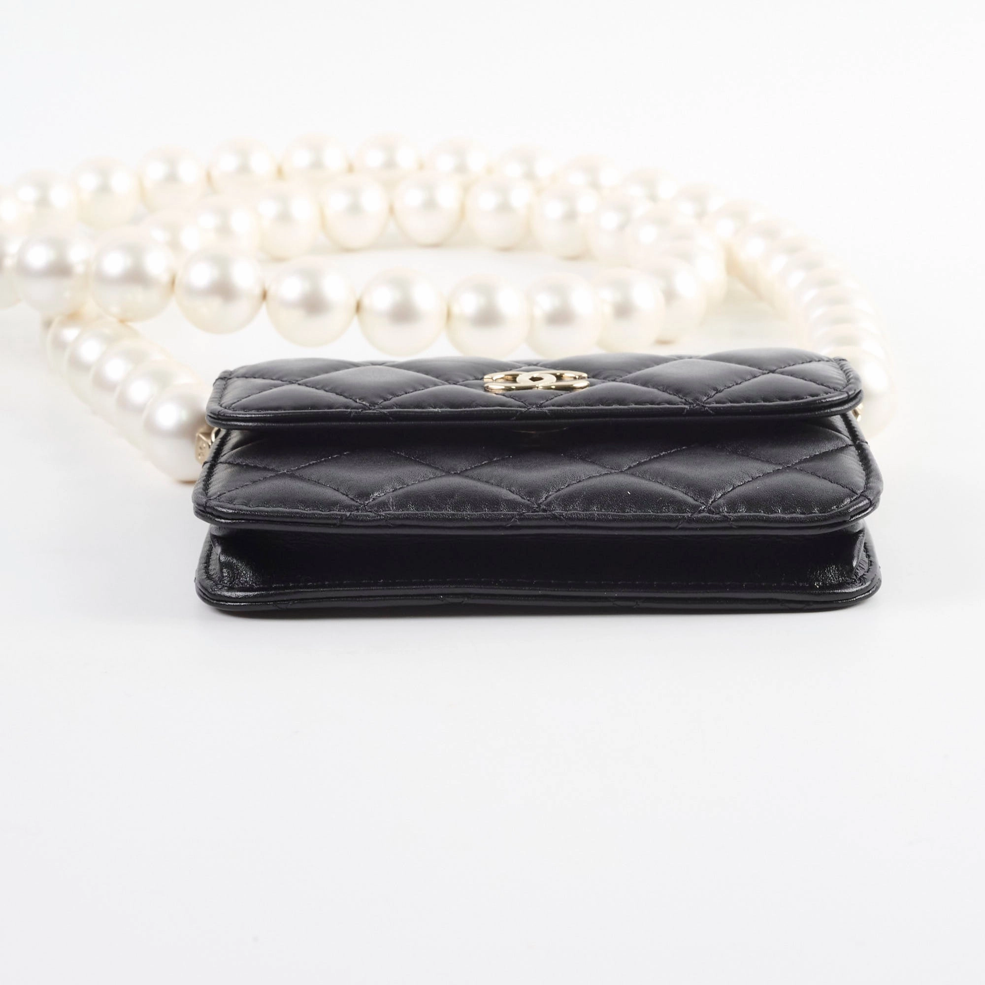 Chanel Micro Pearl Card Clutch with Chain Black Series 31