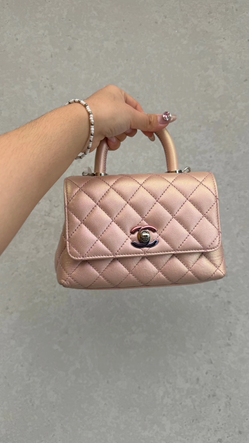 Chanel Mini Flap Bag in Metallic Pink Leather - Shoulder Bag