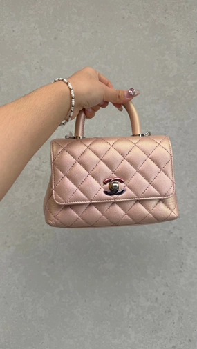 Chanel Mini Flap Bag in Metallic Pink Leather - Shoulder Bag