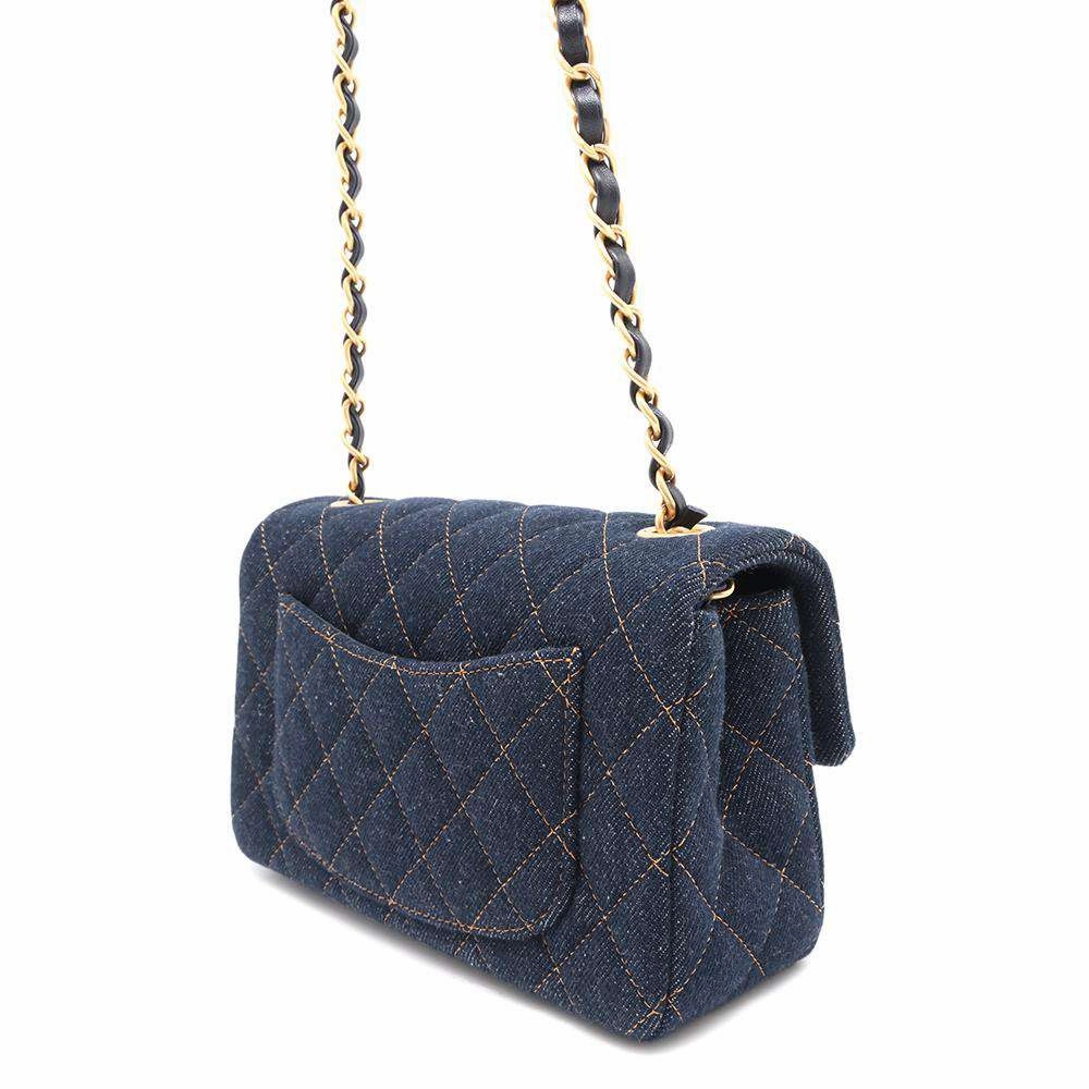 CHANEL Mini Matelasse ChainShoulder Bag BlueA69900 Denim Size 20
