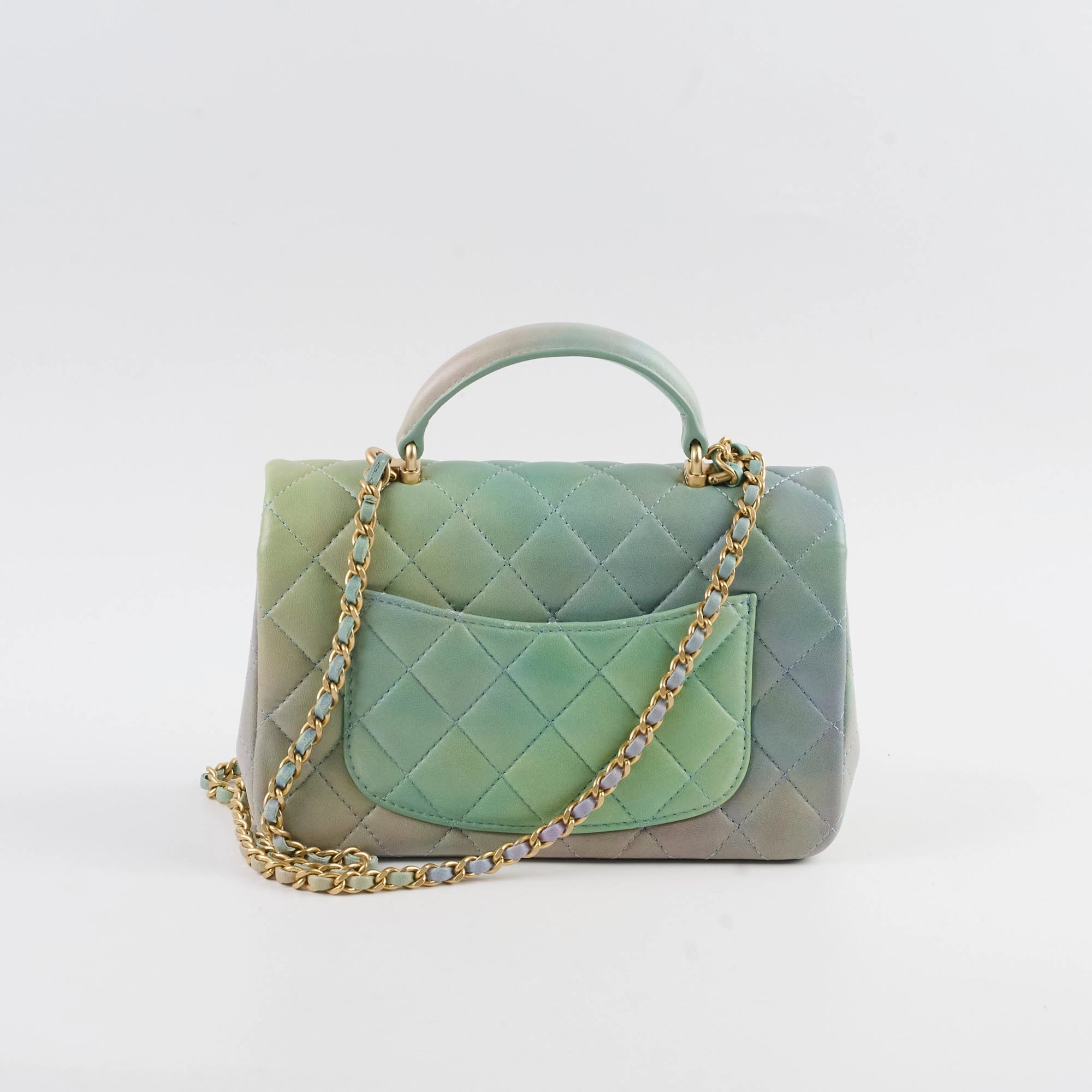 Chanel Mini Rectangular LambskinTop Handle Ombre Green - Microchip