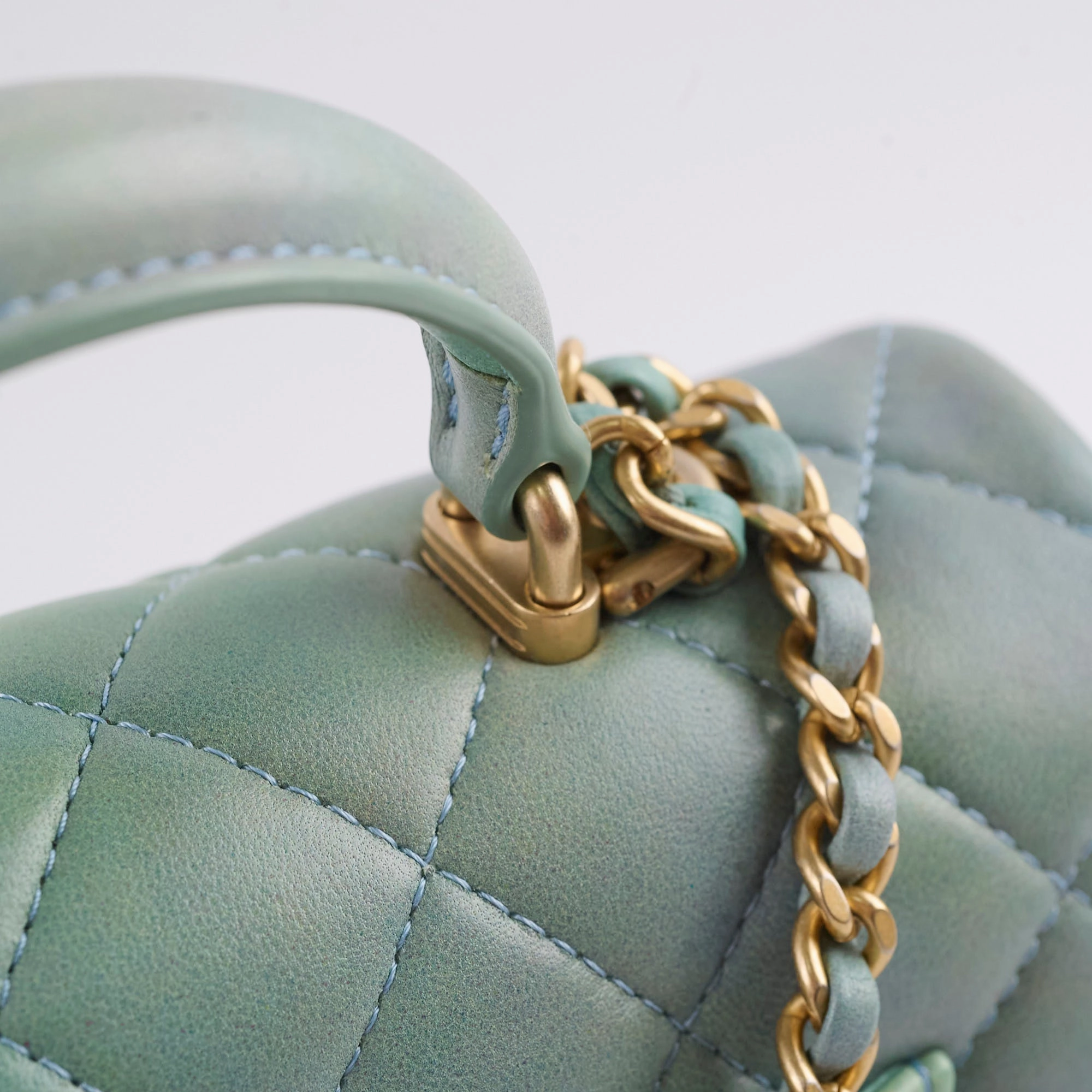 Chanel Mini Rectangular LambskinTop Handle Ombre Green - Microchip