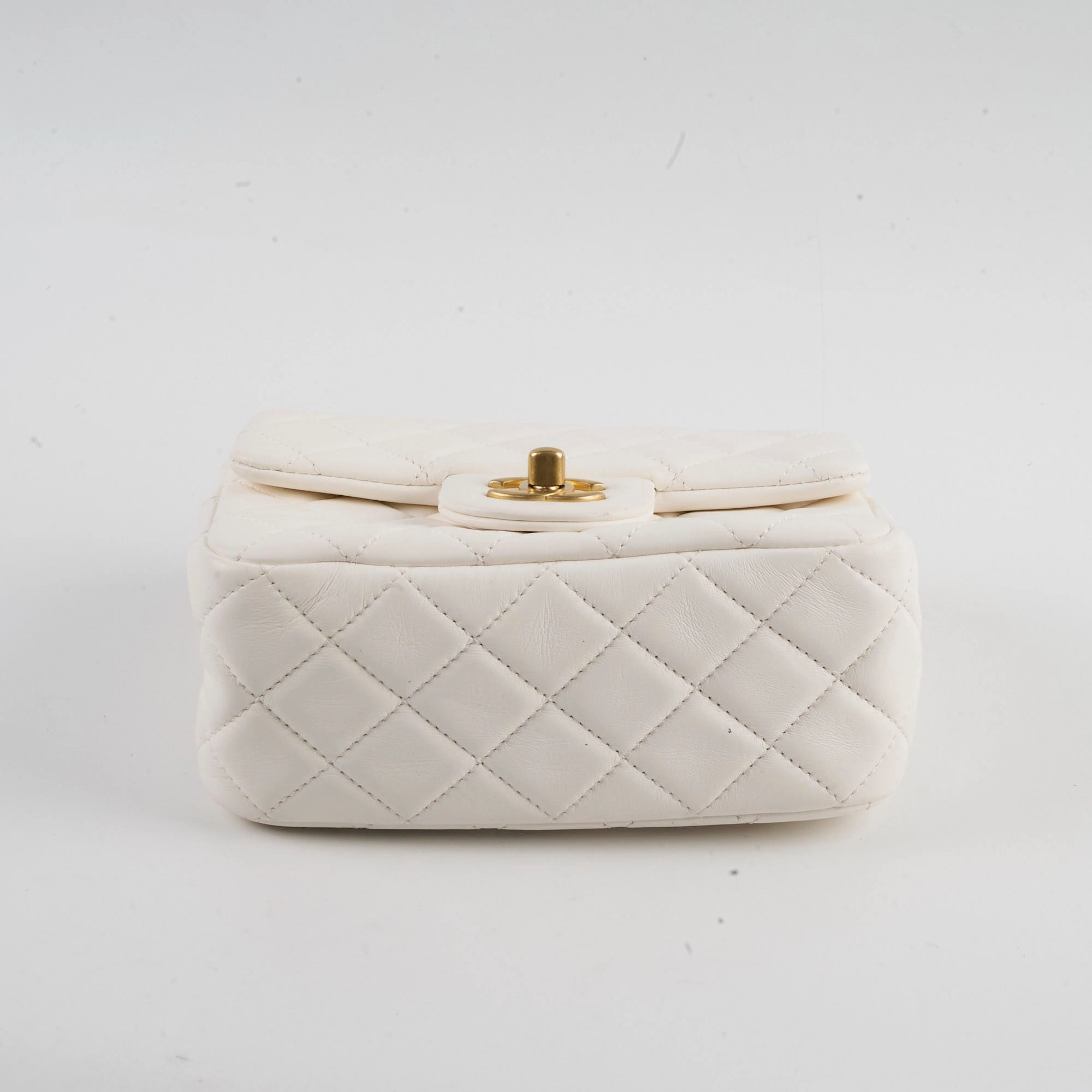 Chanel Mini Square Lambskin Pearl Crush White Series 30