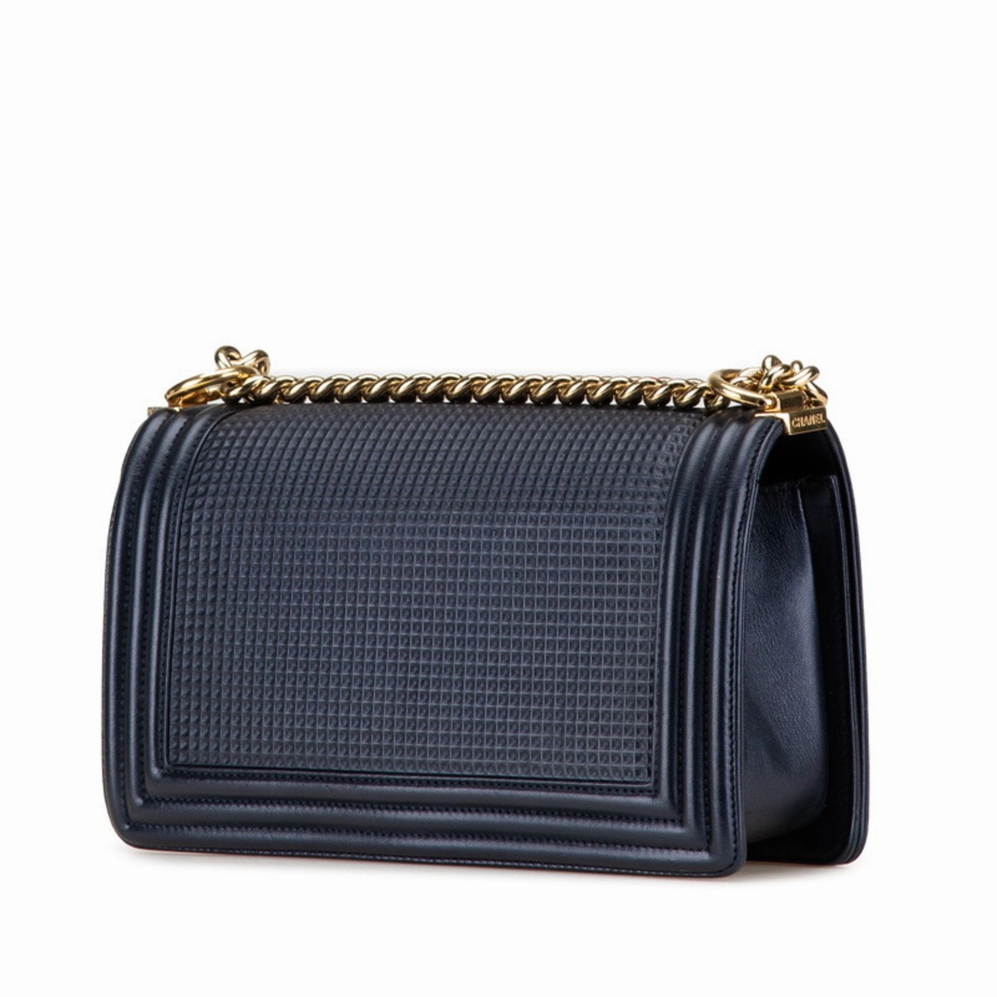 Chanel Navy Color Leather Shoulder Bag (Pre-Owned)