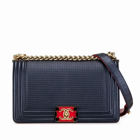 Chanel Navy Color Leather Shoulder Bag (Pre-Owned)