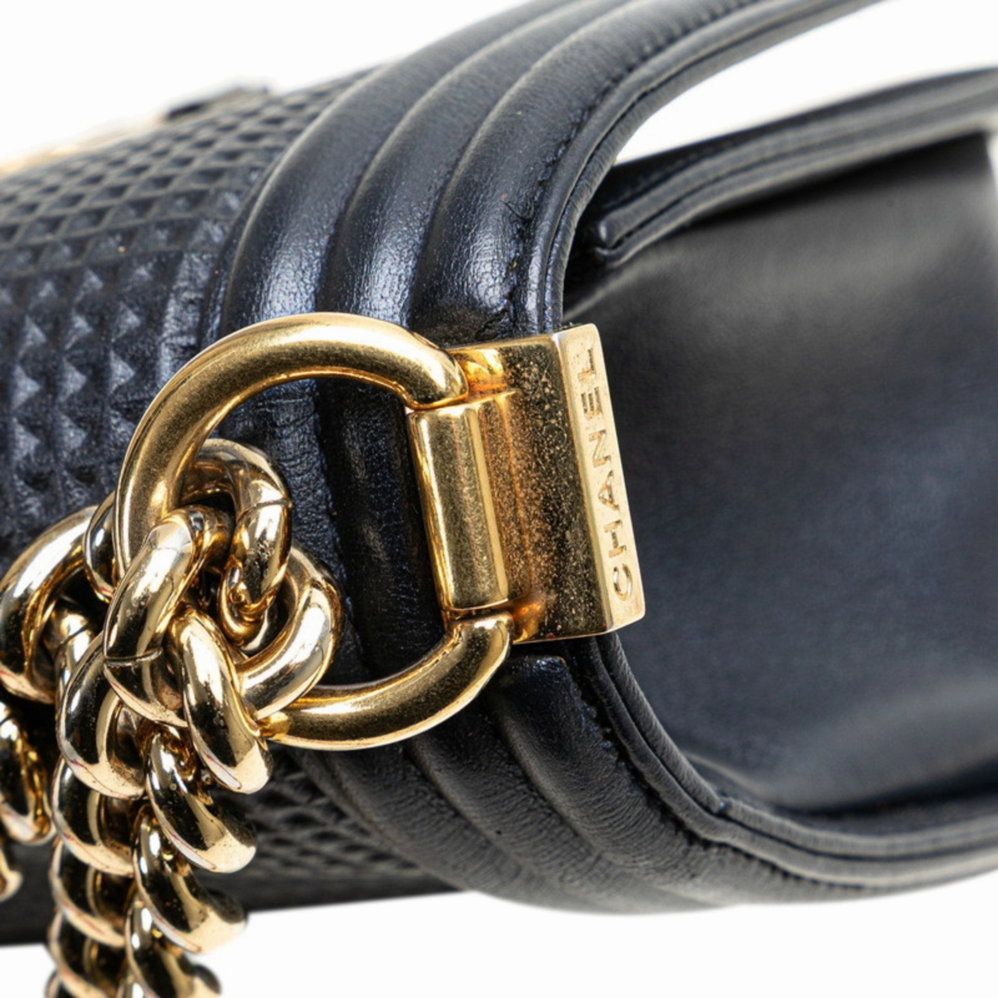 Chanel Navy Color Leather Shoulder Bag (Pre-Owned)
