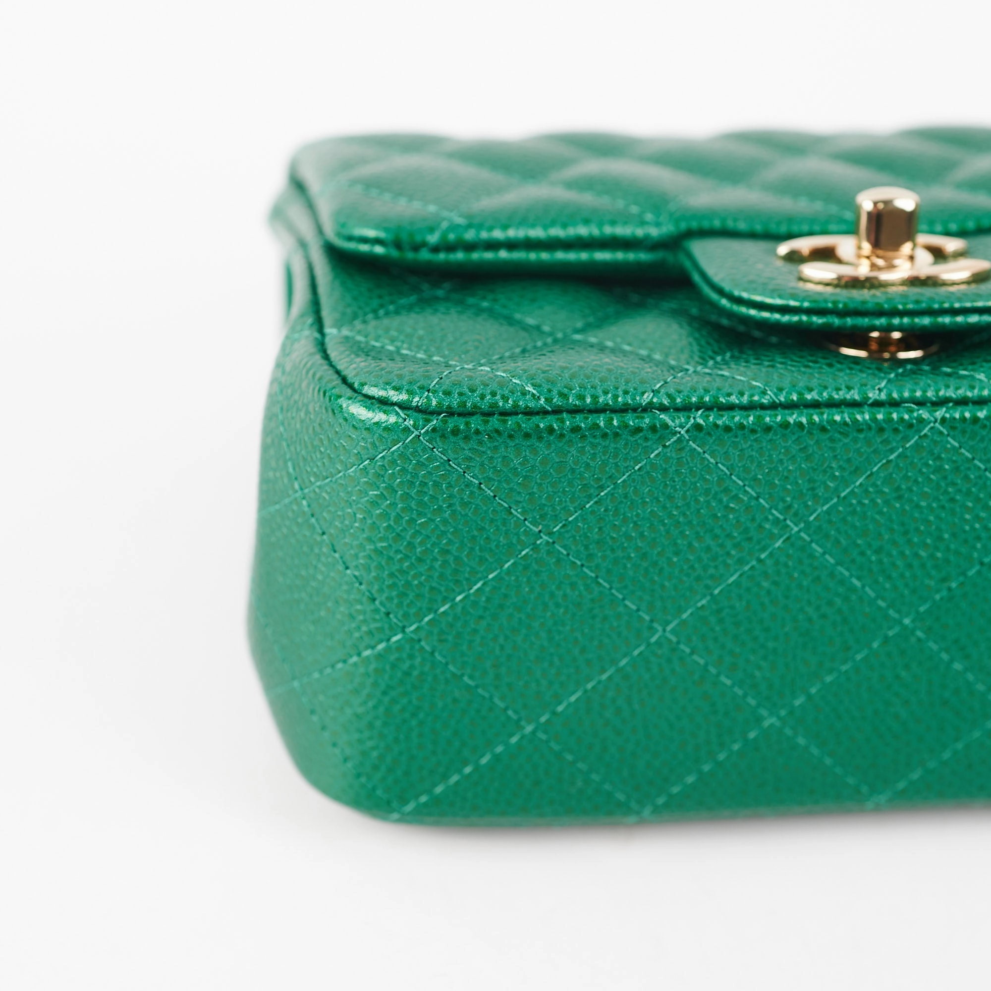 Chanel Quilted Caviar Mini Square 18S Emerald Green