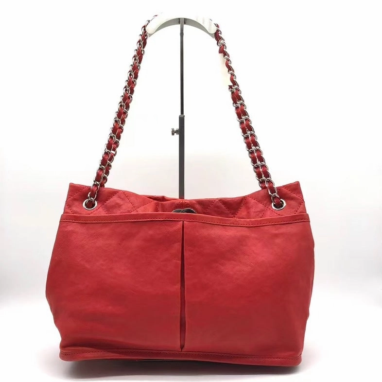 Chanel Red Leather Shoulder Bag