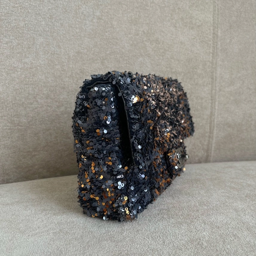 Chanel Sequin Shoulder Bag in Black Glitter Medium
