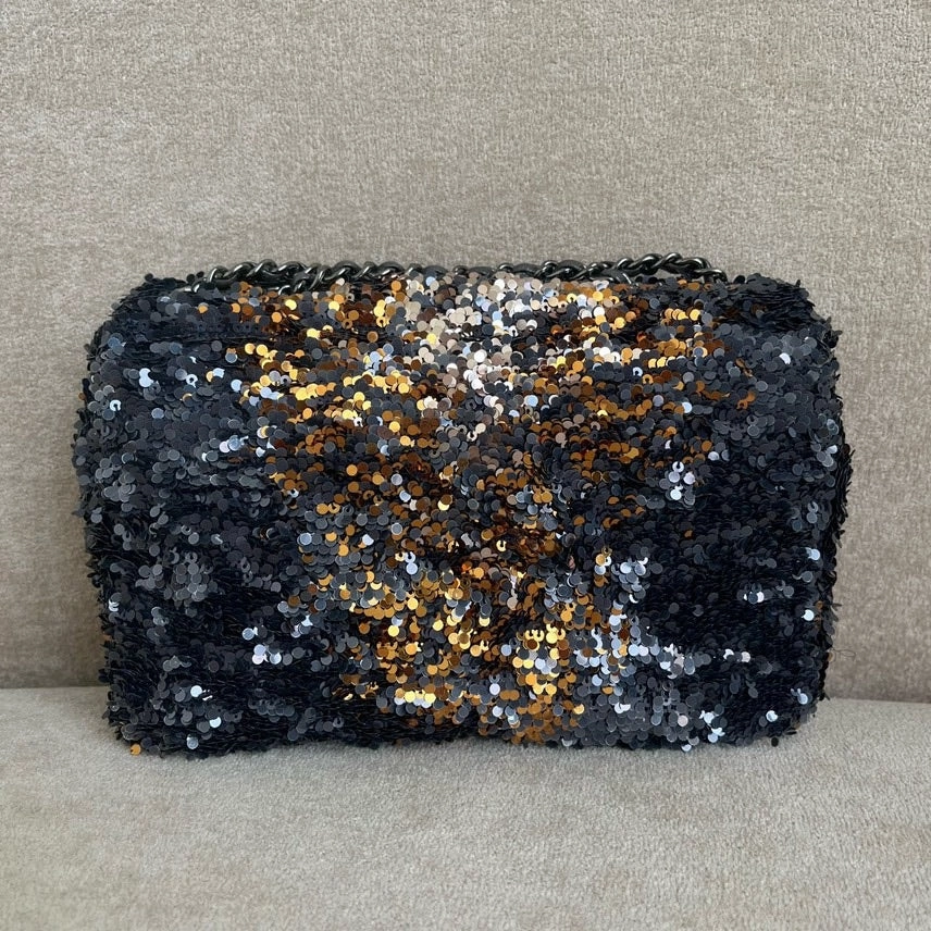 Chanel Sequin Shoulder Bag in Black Glitter Medium