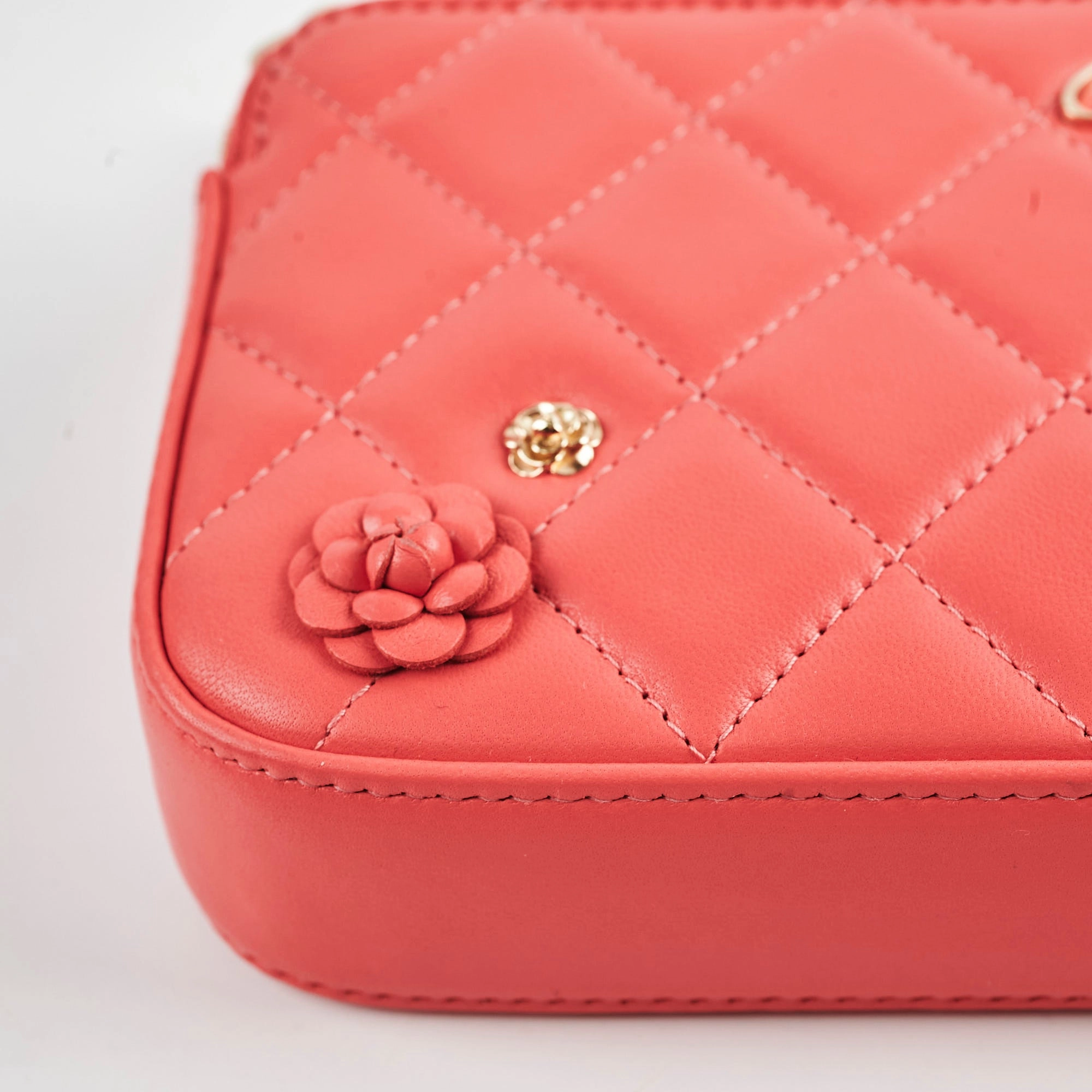 Chanel Small Camelia CC Clucth with Chain Coral