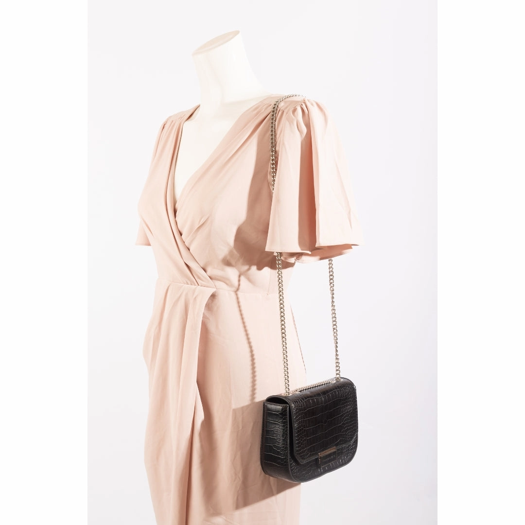 Charles & Keith Black Snake Skin Textured Shoulder Bag