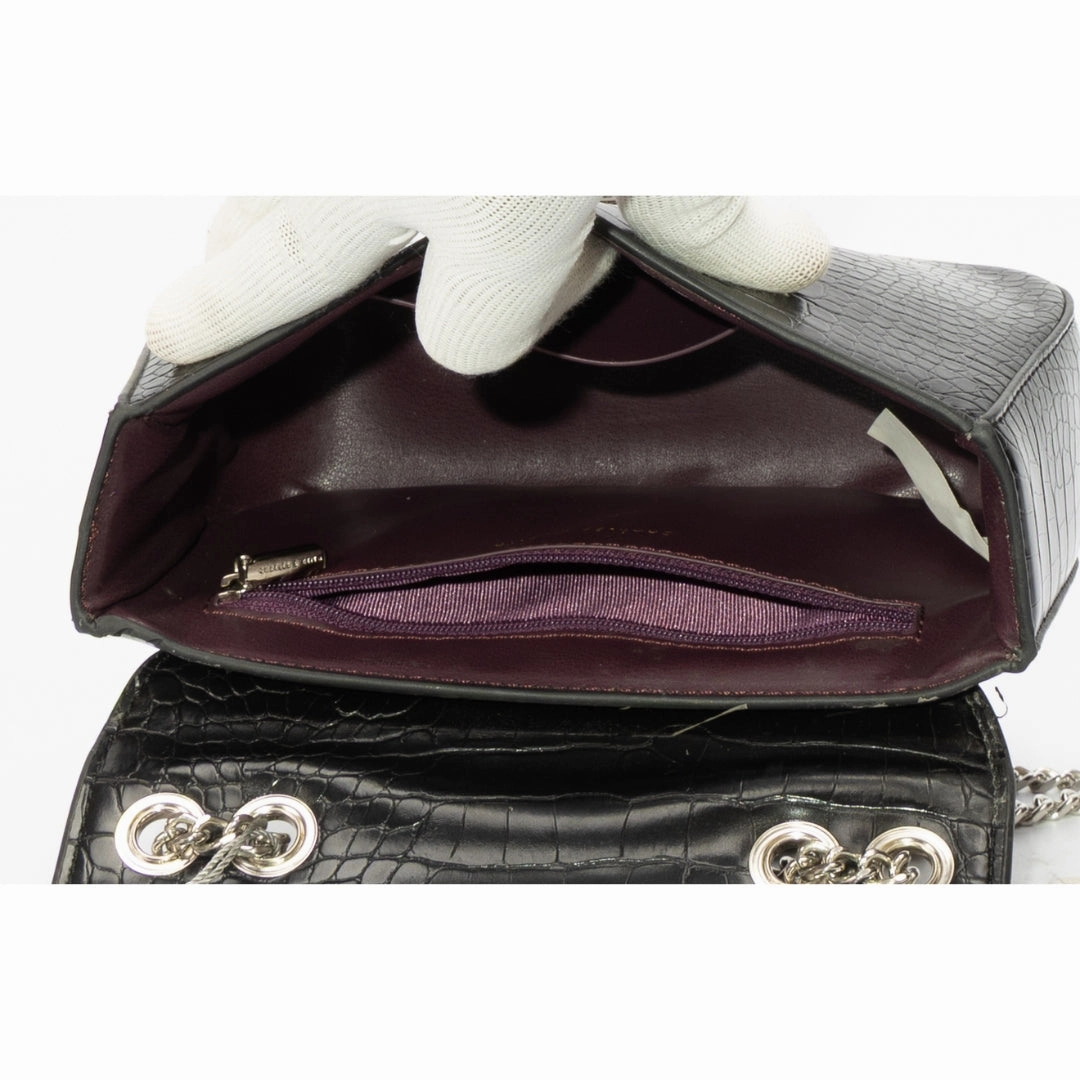 Charles & Keith Black Snake Skin Textured Shoulder Bag