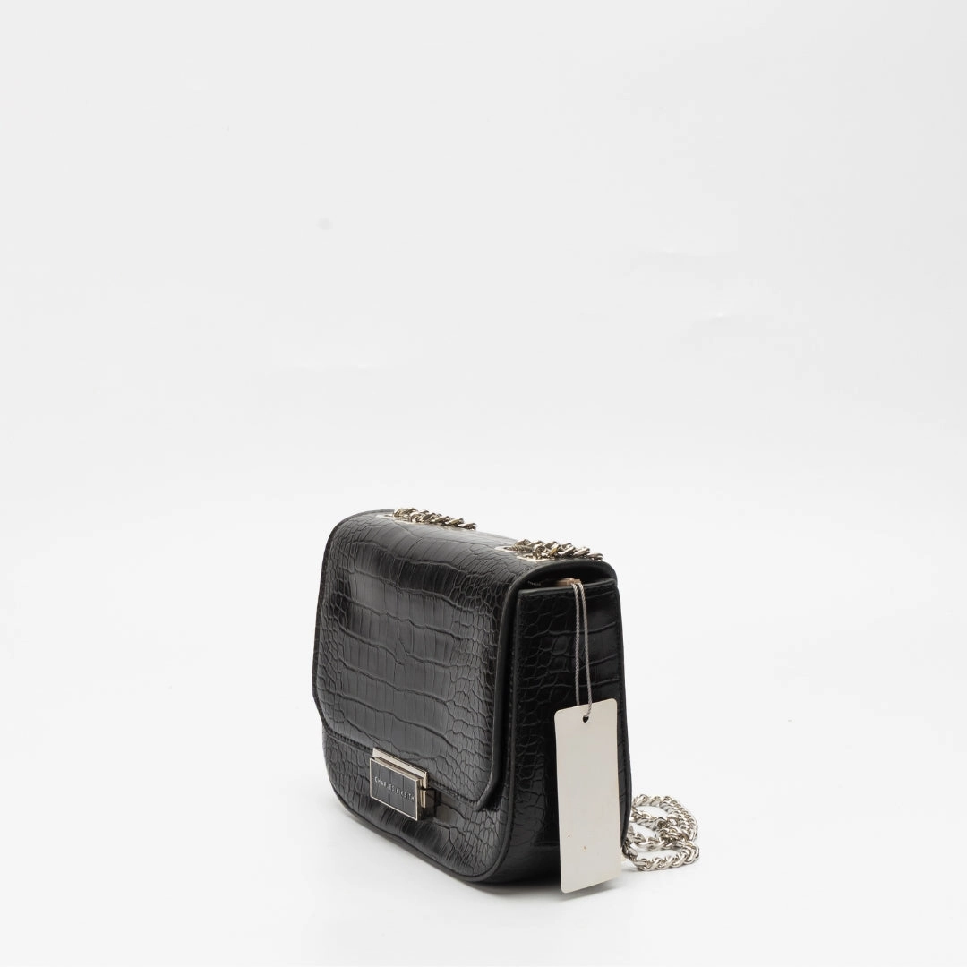 Charles & Keith Black Snake Skin Textured Shoulder Bag