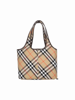 Check' Small Tote Bag  Beige
