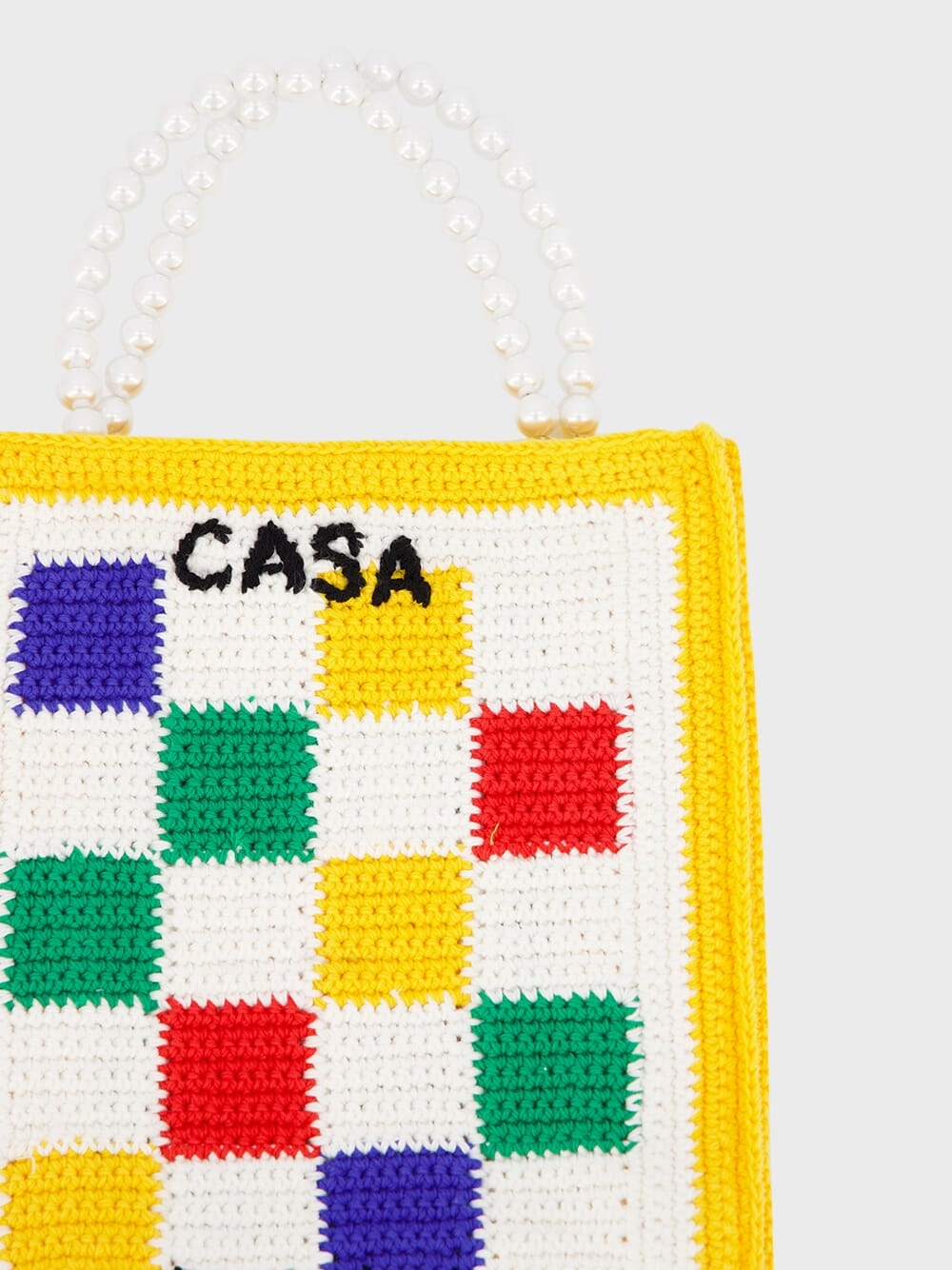 Checked Crochet-Knit Tote Bag