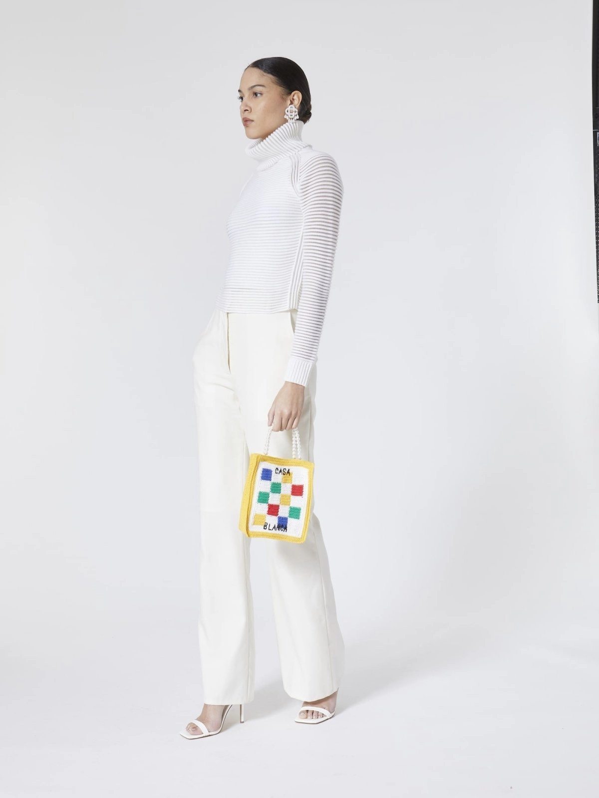 Checked Crochet-Knit Tote Bag