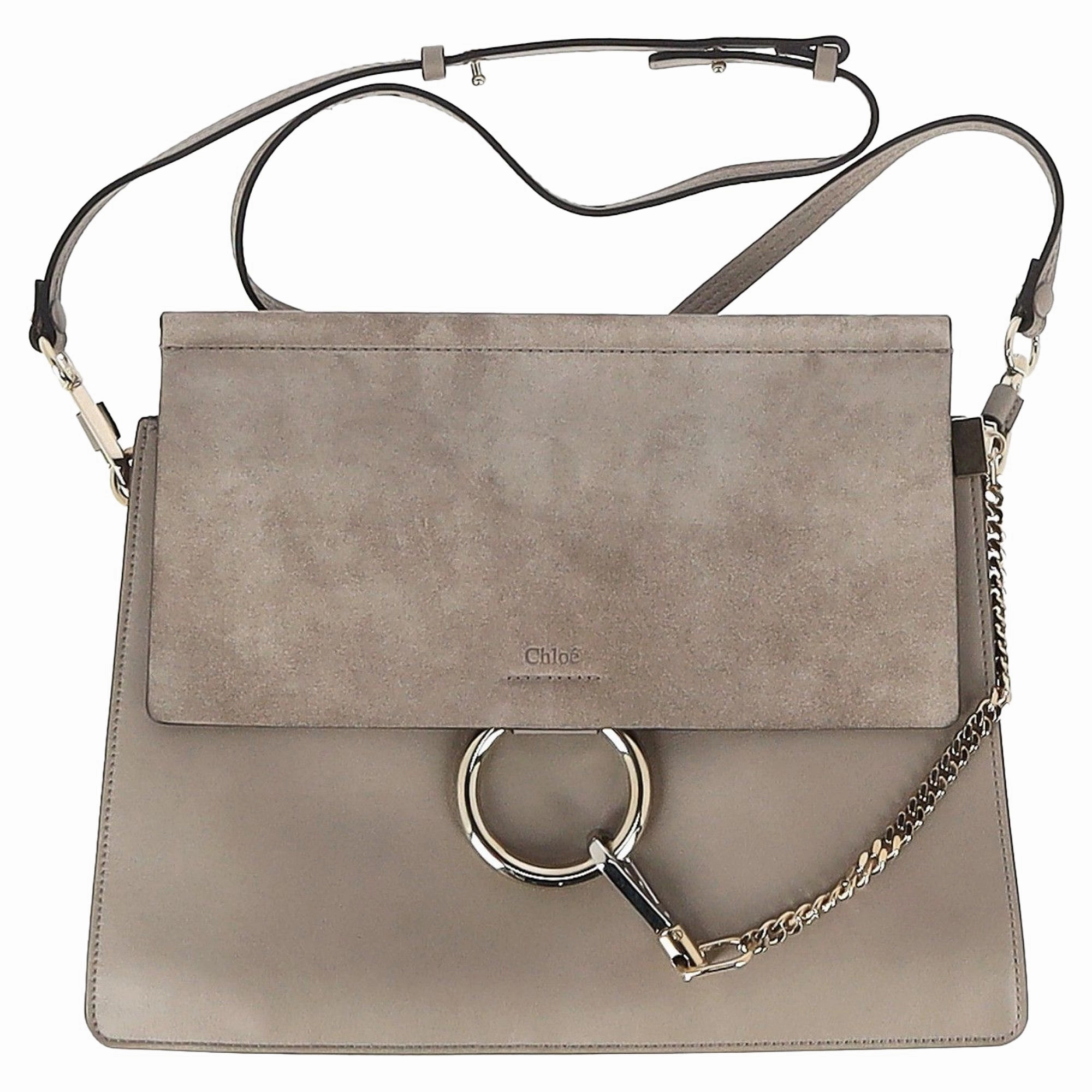 Chlo Motty Faye Medium Shoulder Bag in Grey Suede and Leather