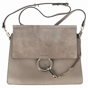 Chlo Motty Faye Medium Shoulder Bag in Grey Suede and Leather