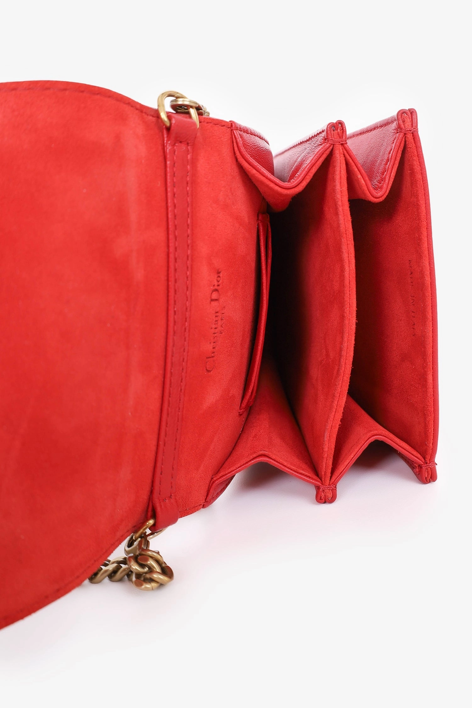 Christian Dior Red Leather Studded Diorama Vertical Crossbody Bag