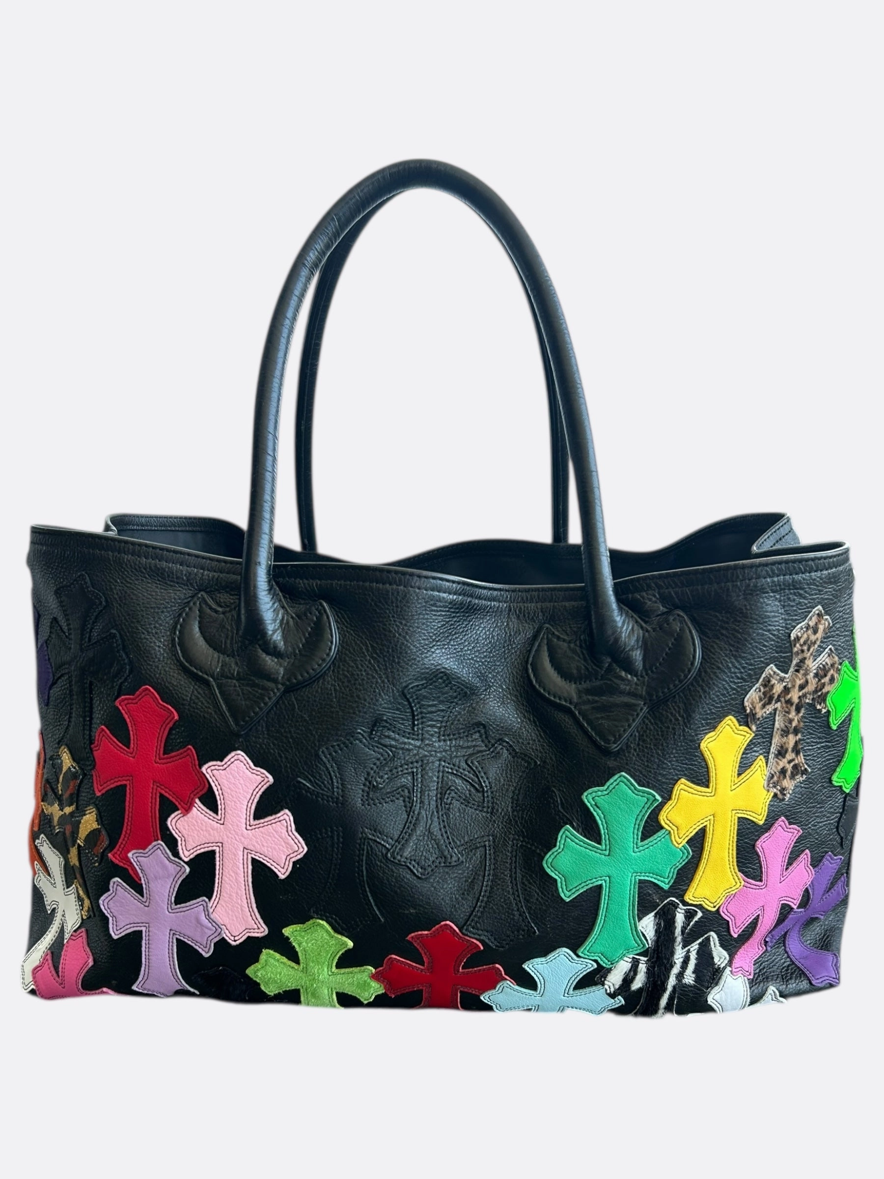 Chrome Hearts Black Multicolor Cross Patch Tote Bag