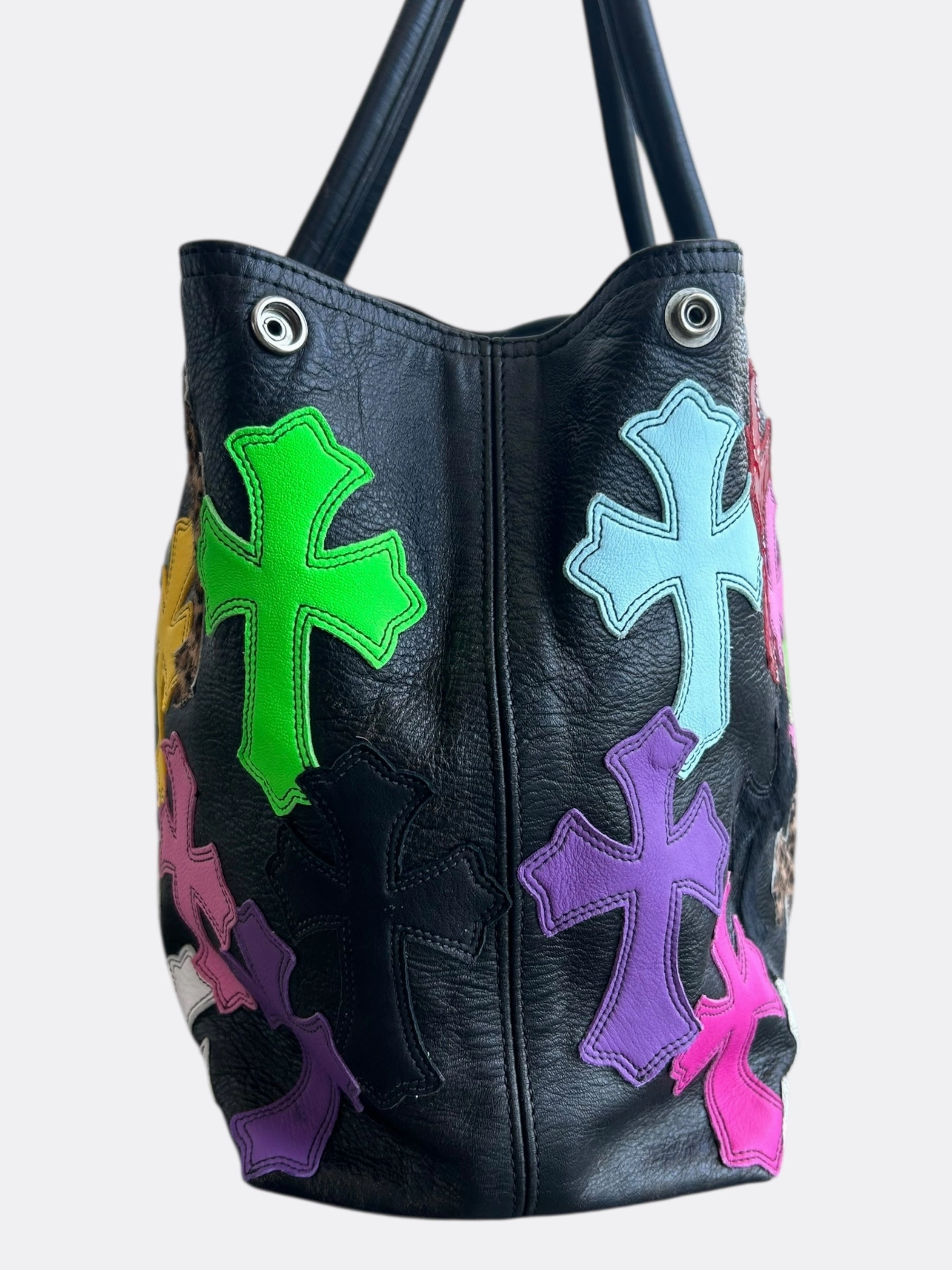 Chrome Hearts Black Multicolor Cross Patch Tote Bag