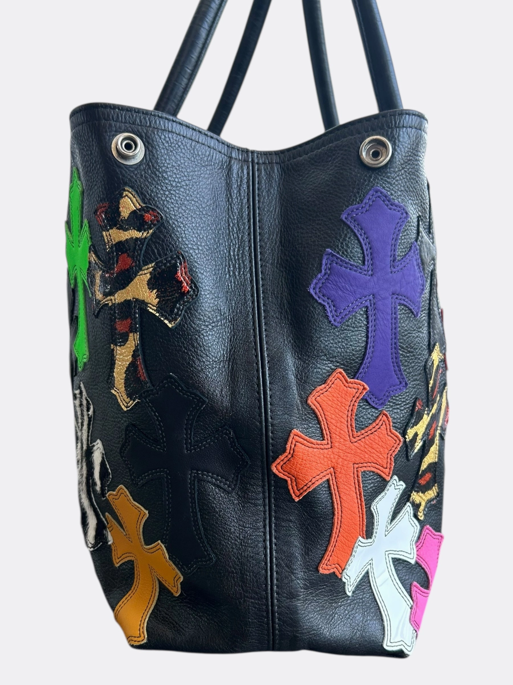 Chrome Hearts Black Multicolor Cross Patch Tote Bag