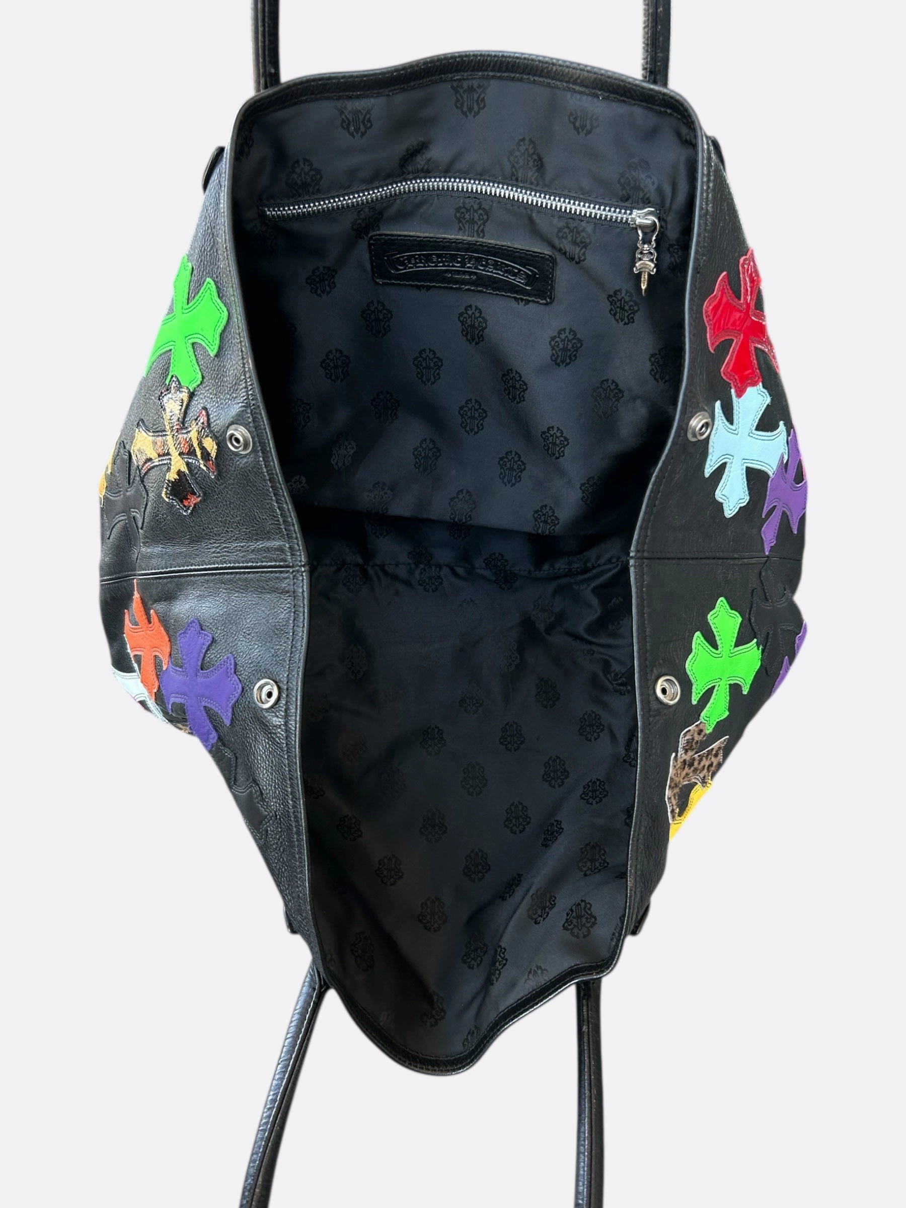 Chrome Hearts Black Multicolor Cross Patch Tote Bag