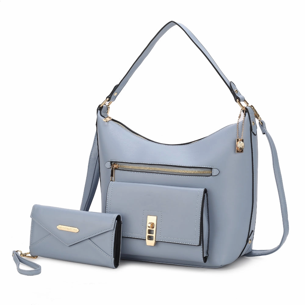 Clara Vegan Leather Womens Shoulder Bag with Wristlet Wallet- 2 pieces
