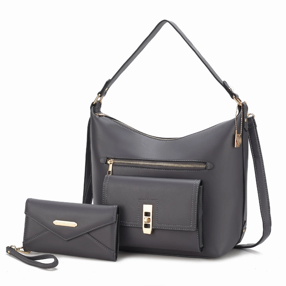 Clara Vegan Leather Womens Shoulder Bag with Wristlet Wallet- 2 pieces