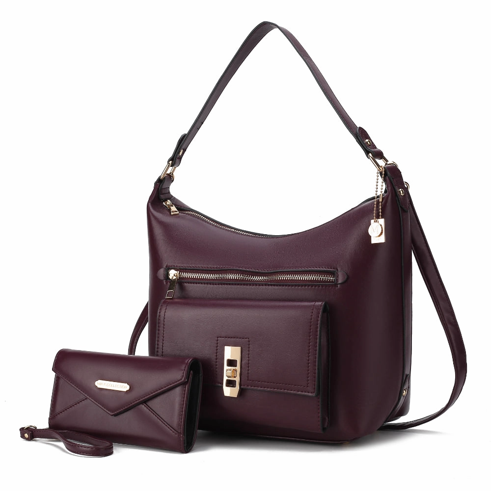 Clara Vegan Leather Womens Shoulder Bag with Wristlet Wallet- 2 pieces