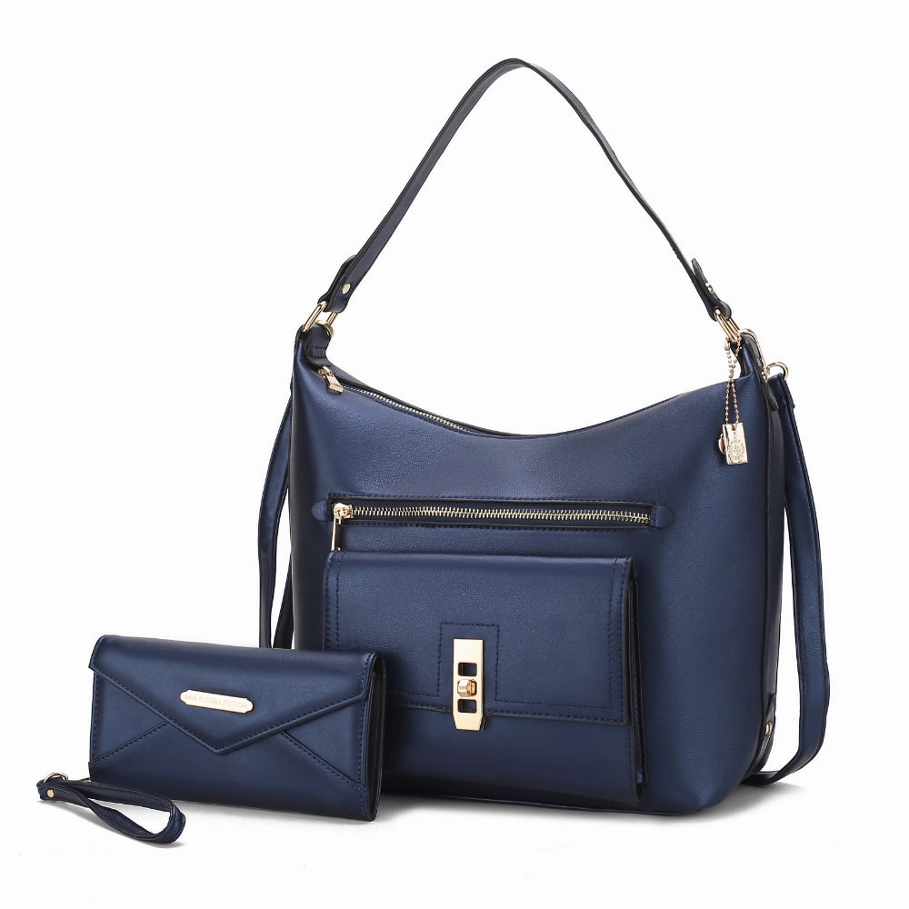 Clara Vegan Leather Womens Shoulder Bag with Wristlet Wallet- 2 pieces