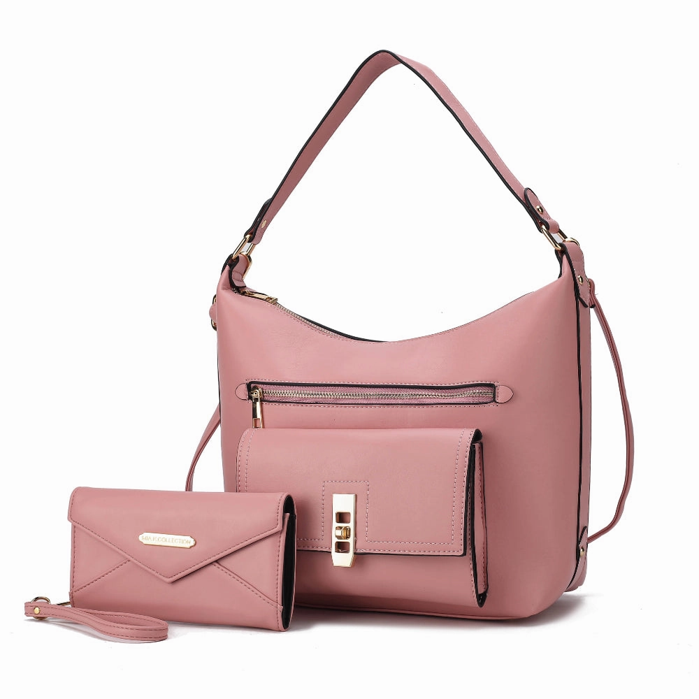 Clara Vegan Leather Womens Shoulder Bag with Wristlet Wallet- 2 pieces
