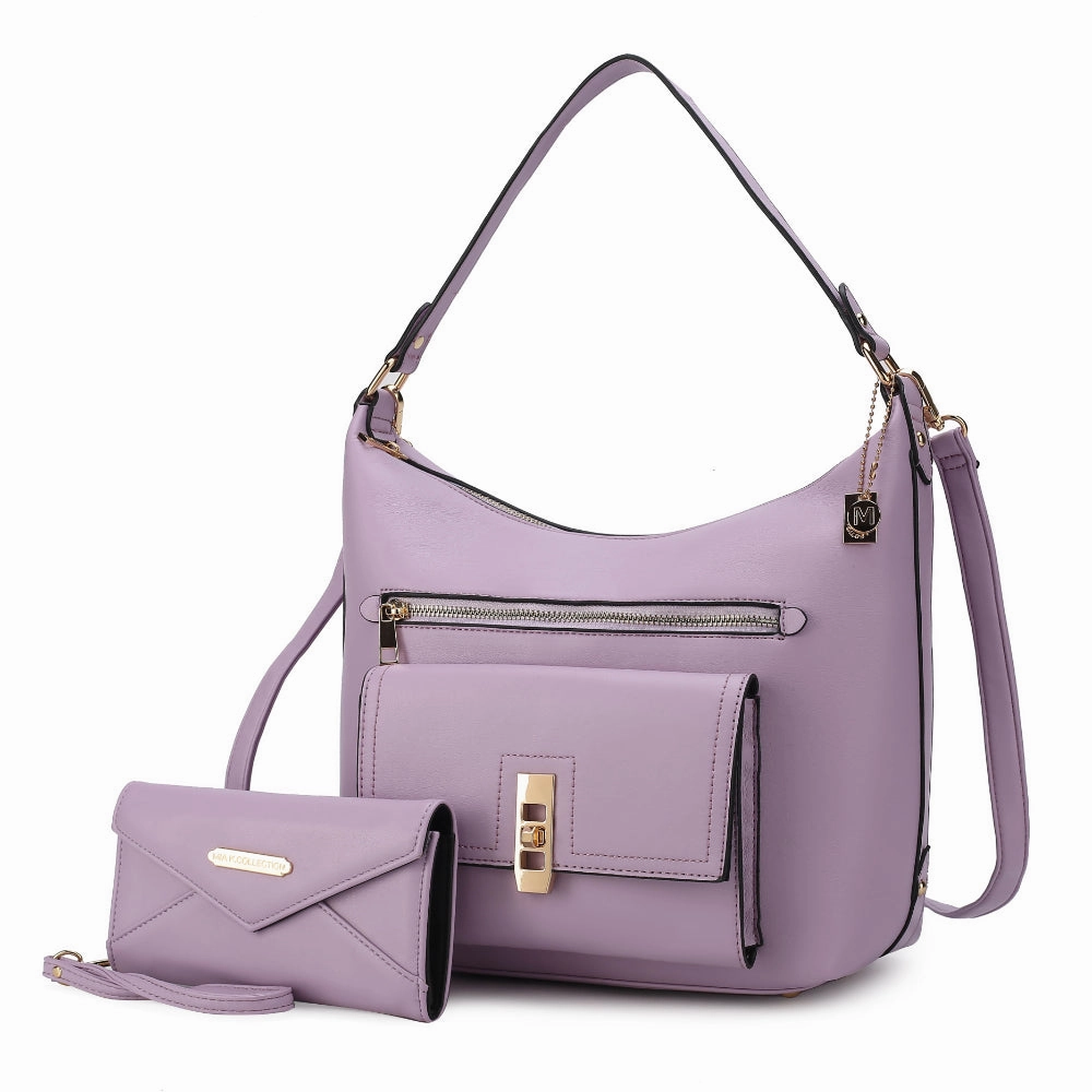 Clara Vegan Leather Womens Shoulder Bag with Wristlet Wallet- 2 pieces