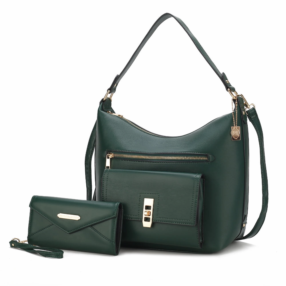 Clara Vegan Leather Womens Shoulder Bag with Wristlet Wallet- 2 pieces