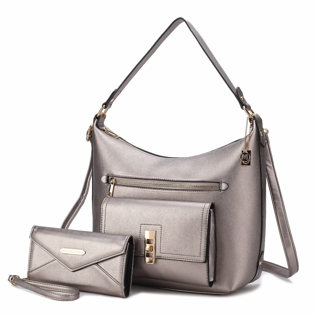 Clara Vegan Leather Womens Shoulder Bag with Wristlet Wallet- 2 pieces