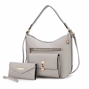 Clara Vegan Leather Womens Shoulder Bag with Wristlet Wallet- 2 pieces