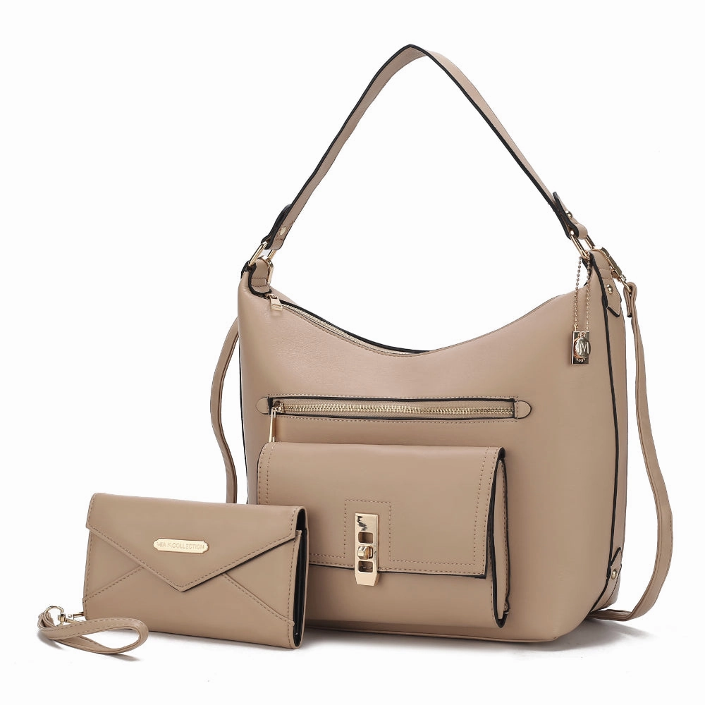 Clara Vegan Leather Womens Shoulder Bag with Wristlet Wallet- 2 pieces
