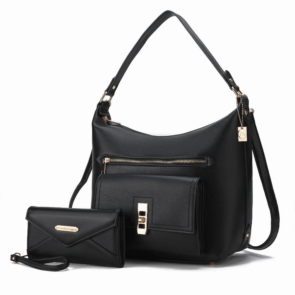 Clara Vegan Leather Womens Shoulder Bag with Wristlet Wallet- 2 pieces