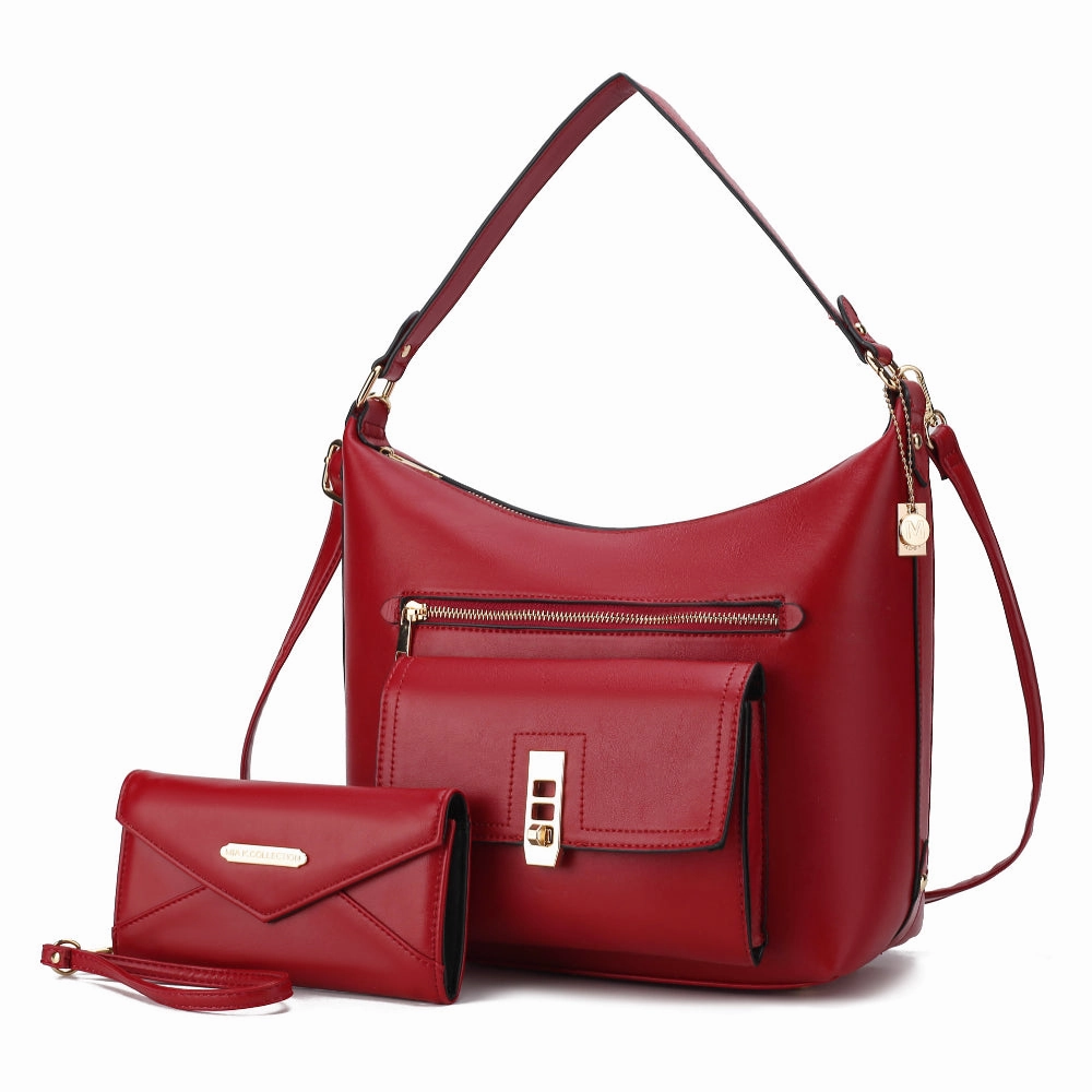 Clara Vegan Leather Womens Shoulder Bag with Wristlet Wallet- 2 pieces
