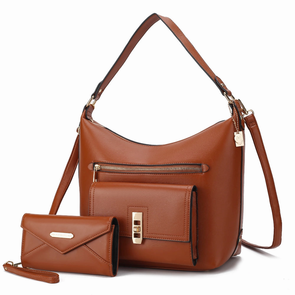 Clara Vegan Leather Womens Shoulder Bag with Wristlet Wallet- 2 pieces