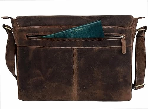 Classic Elegance: 18-Inch Vintage Leather Full Flap Messenger Laptop Bag - Vintage Leather Messenger bag - Retro Themed Messenger bag